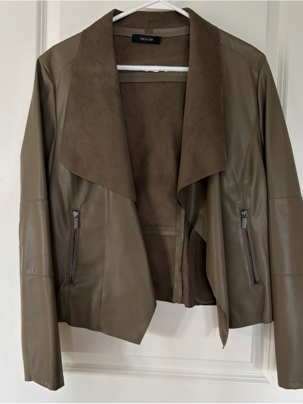 Escalier Olive Green Faux Leather Jacket
